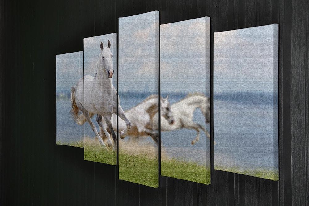 White horses running near water 5 Split Panel Canvas - Canvas Art Rocks - 2
