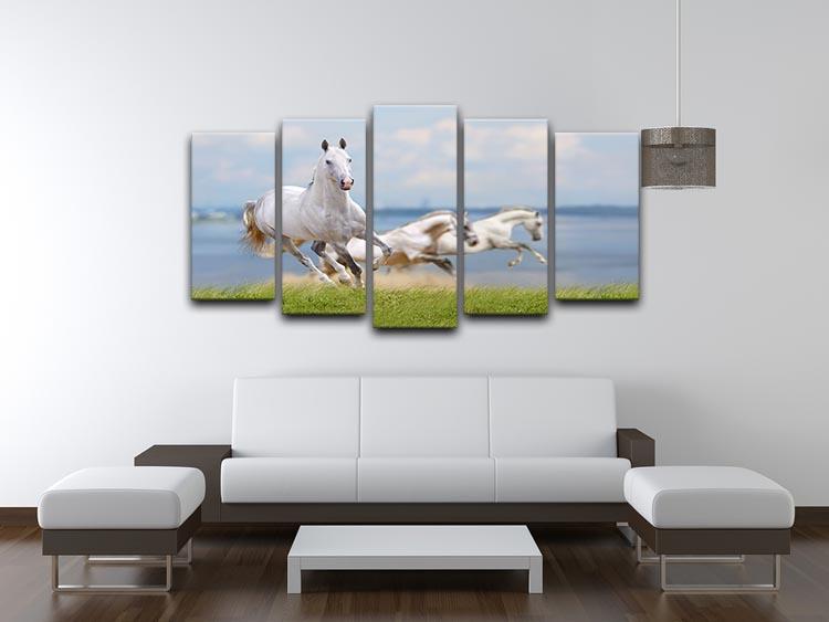 White horses running near water 5 Split Panel Canvas - Canvas Art Rocks - 3