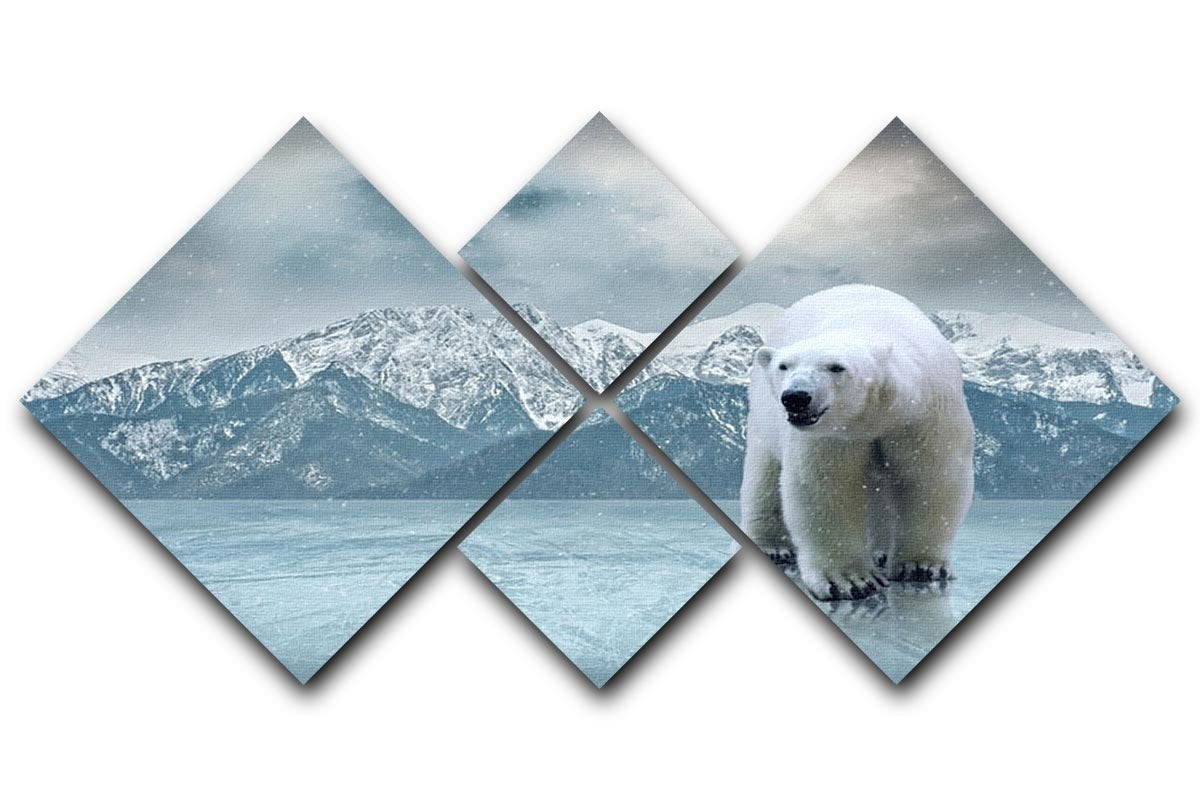 White polar bear on the ice 4 Square Multi Panel Canvas - Canvas Art Rocks - 1