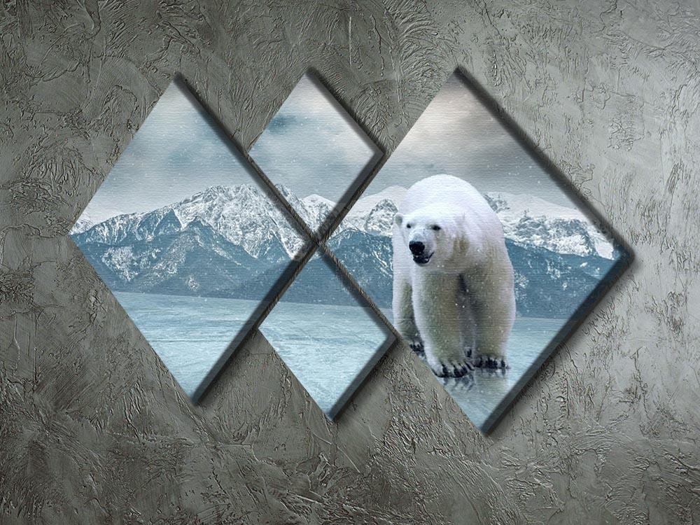 White polar bear on the ice 4 Square Multi Panel Canvas - Canvas Art Rocks - 2