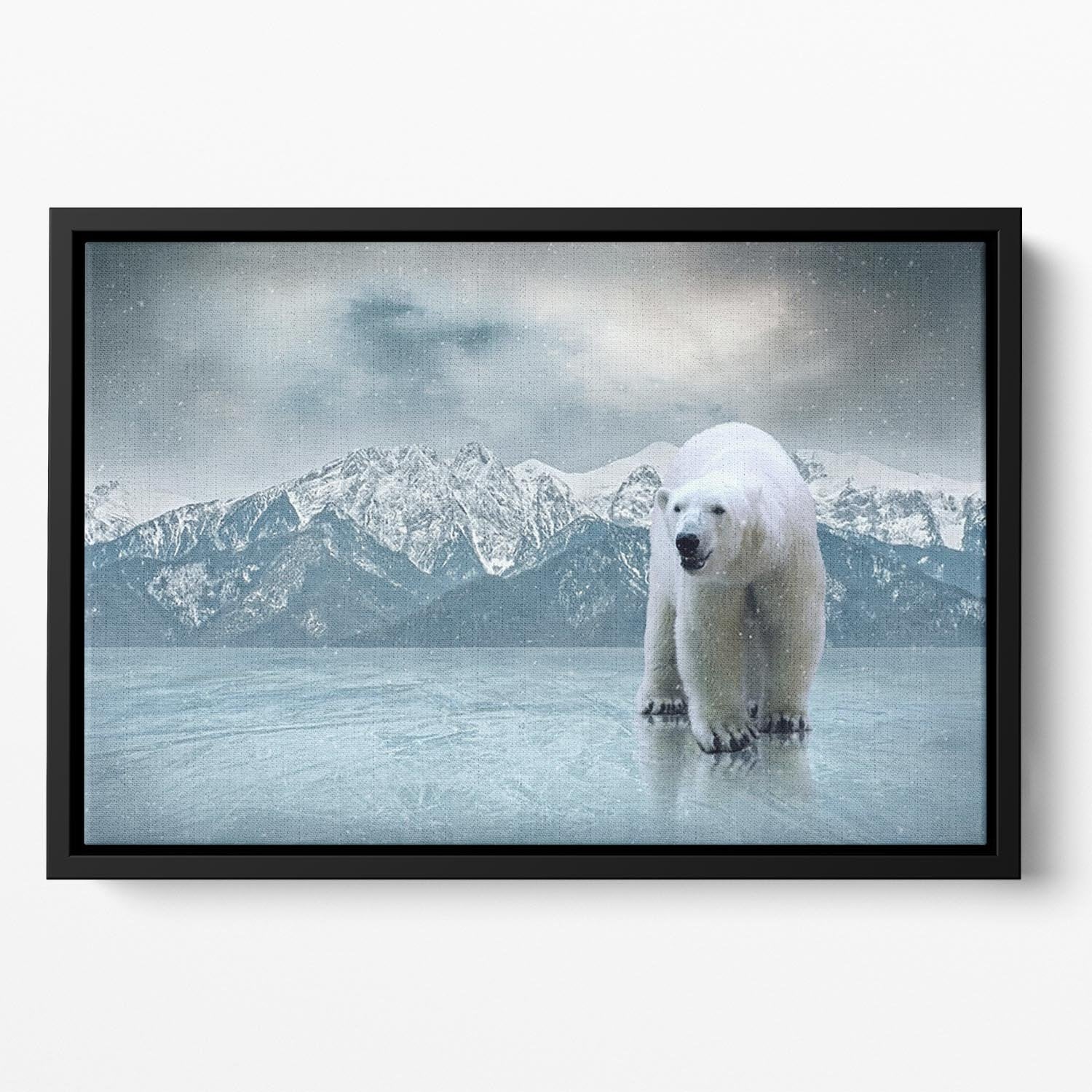 White polar bear on the ice Floating Framed Canvas - Canvas Art Rocks - 2