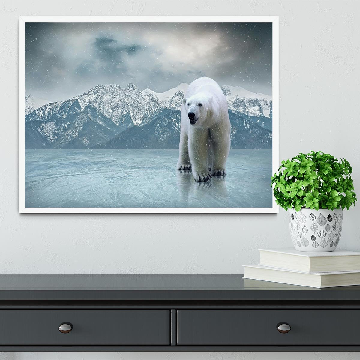 White polar bear on the ice Framed Print - Canvas Art Rocks -6