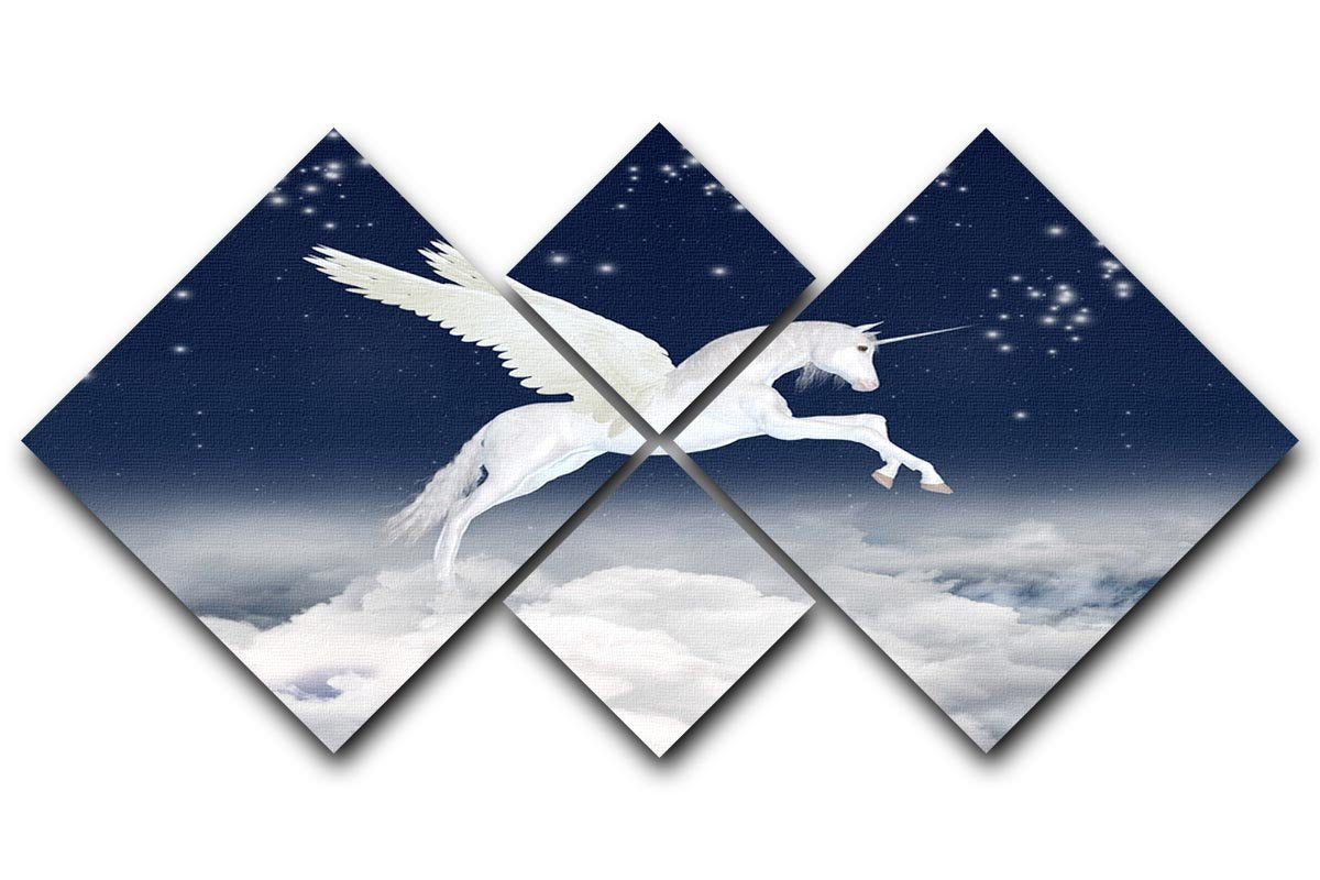 White unicorn flying in the sky 4 Square Multi Panel Canvas  - Canvas Art Rocks - 1