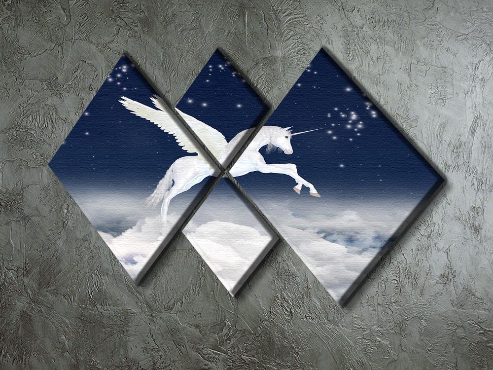 White unicorn flying in the sky 4 Square Multi Panel Canvas  - Canvas Art Rocks - 2