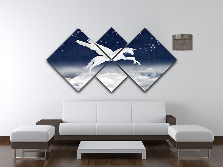White unicorn flying in the sky 4 Square Multi Panel Canvas  - Canvas Art Rocks - 3