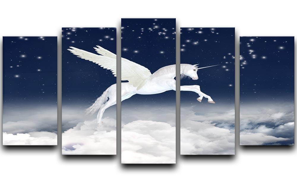 White unicorn flying in the sky 5 Split Panel Canvas  - Canvas Art Rocks - 1