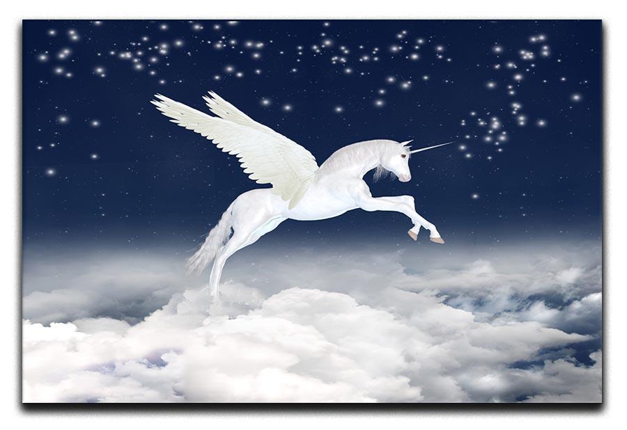 White unicorn flying in the sky Canvas Print or Poster  - Canvas Art Rocks - 1