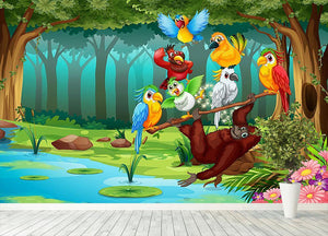 Wild animals in the forest illustration Wall Mural Wallpaper - Canvas Art Rocks - 4