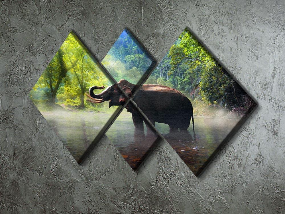 Wild elephant in the beautiful forest 4 Square Multi Panel Canvas - Canvas Art Rocks - 2