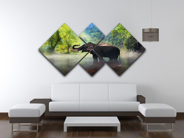 Wild elephant in the beautiful forest 4 Square Multi Panel Canvas - Canvas Art Rocks - 3