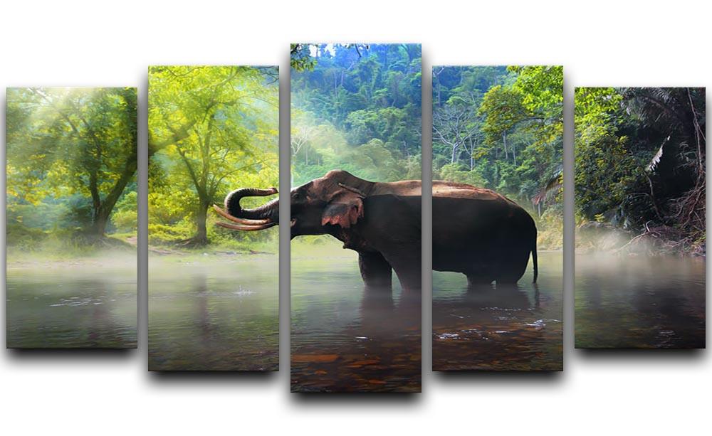 Wild elephant in the beautiful forest 5 Split Panel Canvas - Canvas Art Rocks - 1