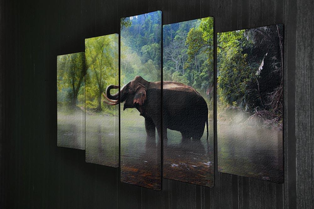 Wild elephant in the beautiful forest 5 Split Panel Canvas - Canvas Art Rocks - 2