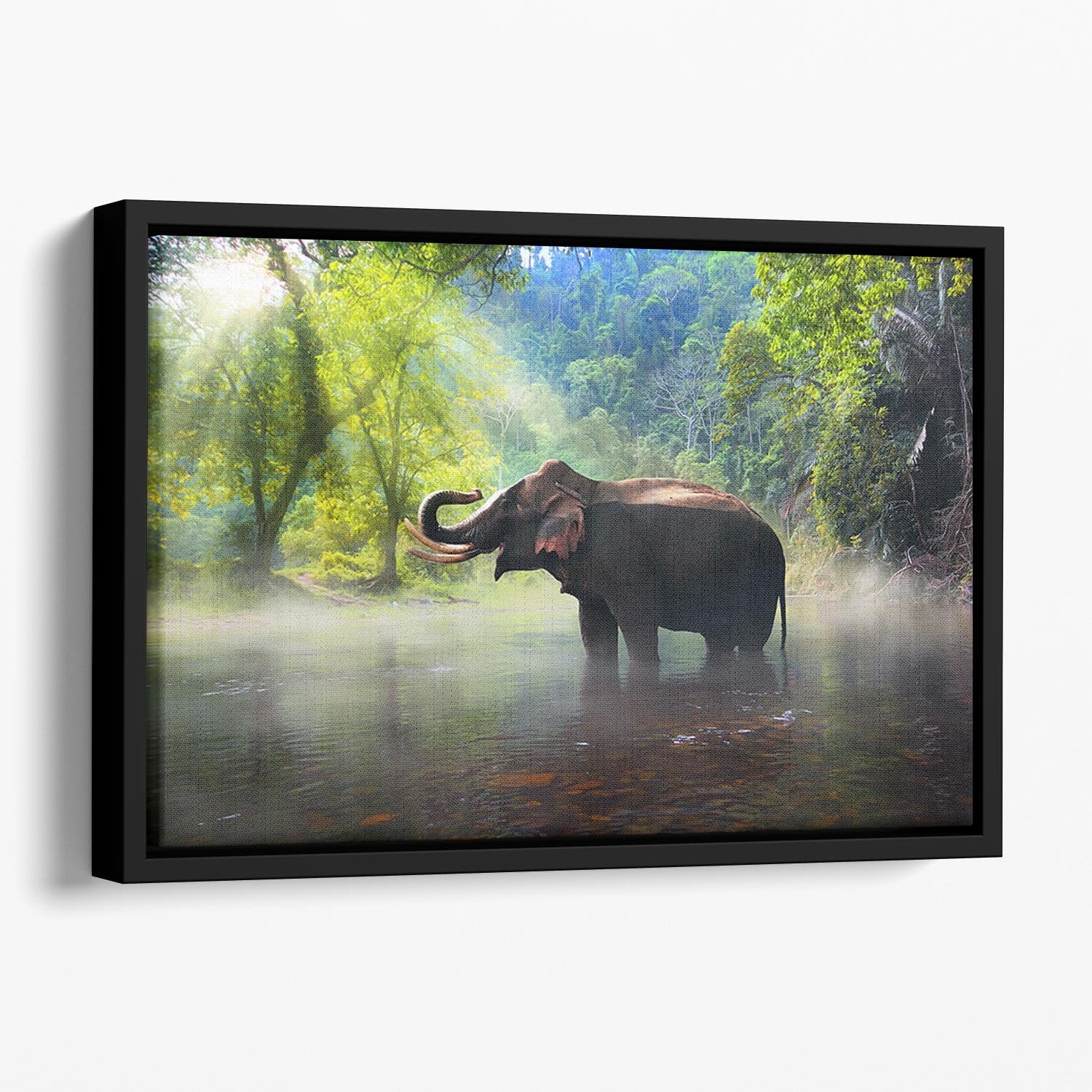 Wild elephant in the beautiful forest Floating Framed Canvas - Canvas Art Rocks - 1