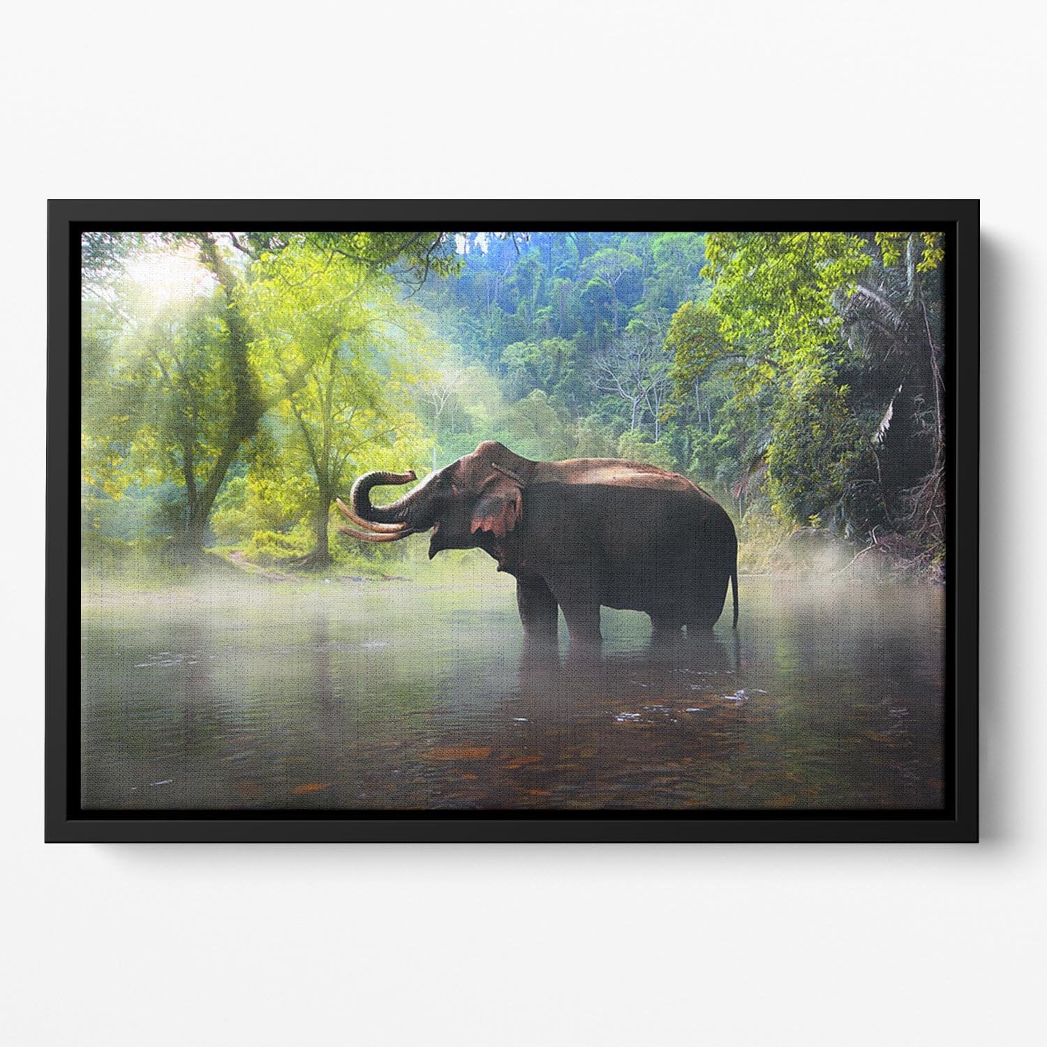 Wild elephant in the beautiful forest Floating Framed Canvas - Canvas Art Rocks - 2