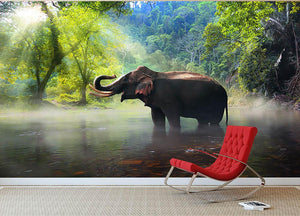 Wild elephant in the beautiful forest Wall Mural Wallpaper - Canvas Art Rocks - 2