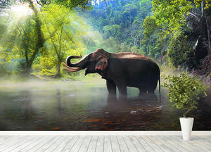 Wild elephant in the beautiful forest Wall Mural Wallpaper - Canvas Art Rocks - 4