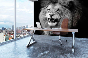 Wild lion portrait in black and white. Wall Mural Wallpaper - Canvas Art Rocks - 3