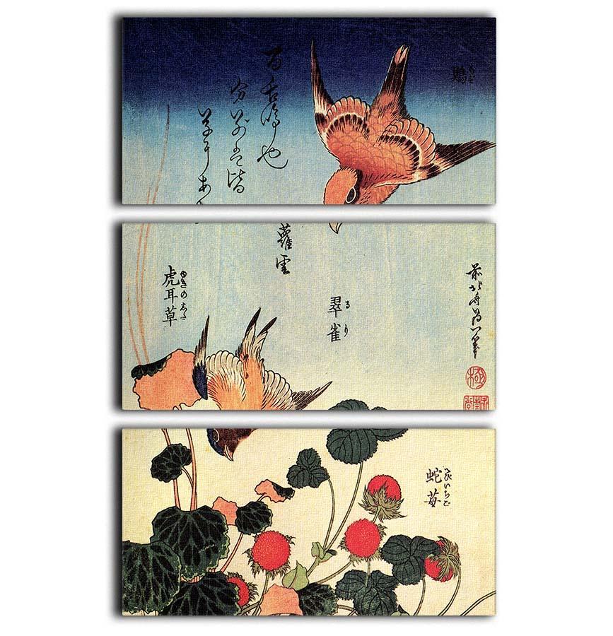 Wild strawberries and birds by Hokusai 3 Split Panel Canvas Print - Canvas Art Rocks - 1