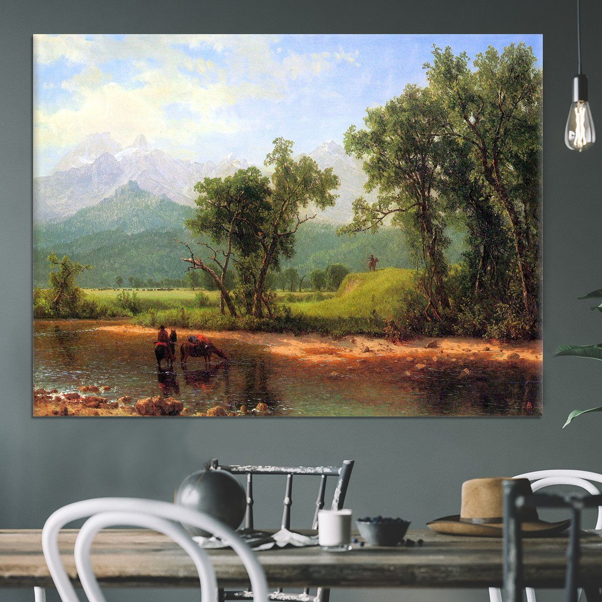 Wind River Mountains landscape in Wyoming by Bierstadt Canvas Print or Poster