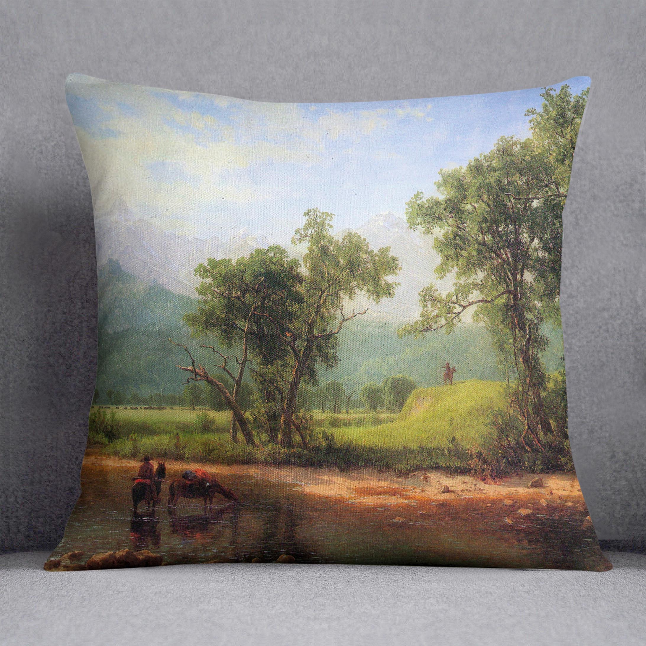 Wind River Mountains landscape in Wyoming by Bierstadt Cushion - Canvas Art Rocks - 1