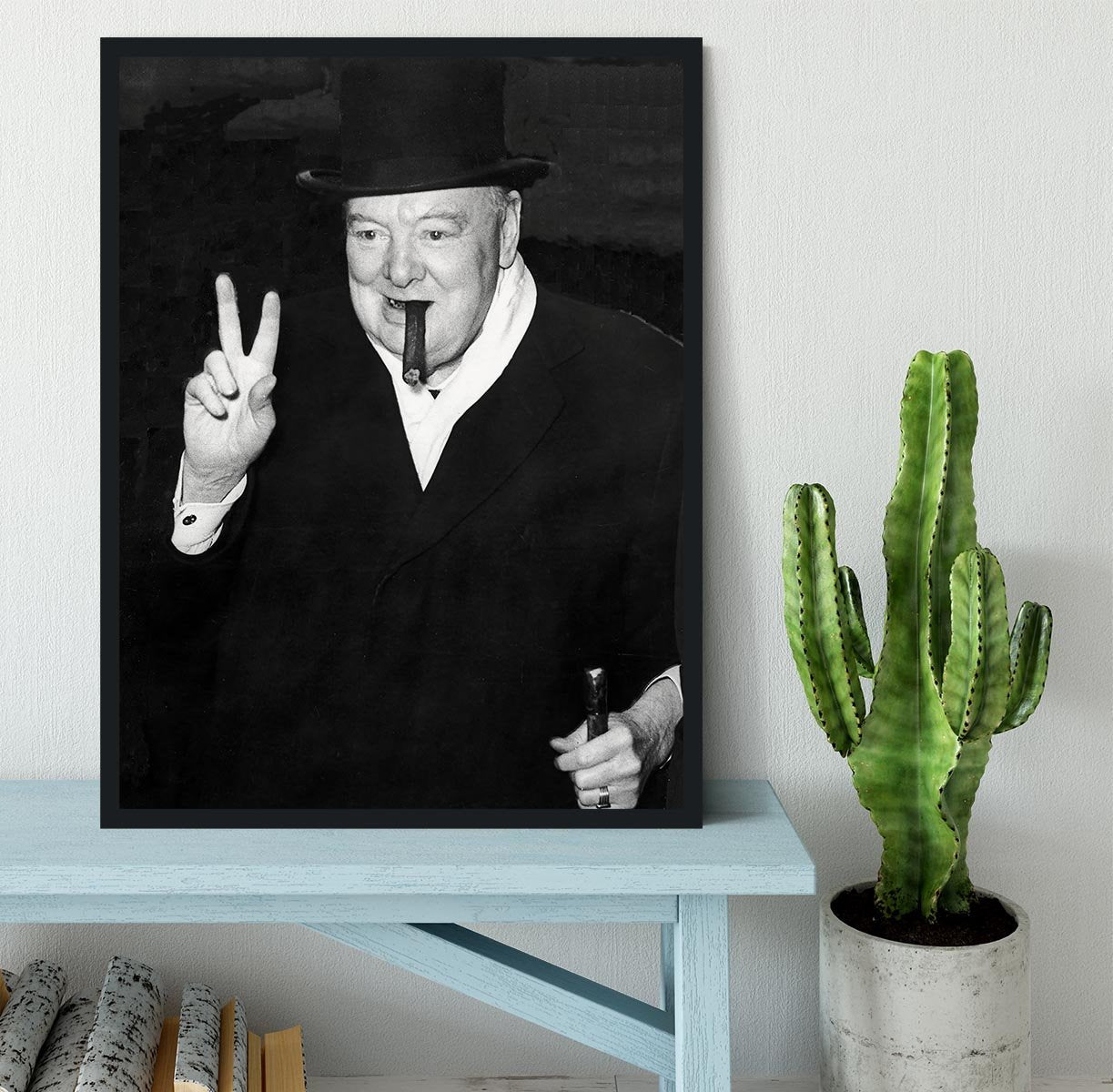 Winston Churchill giving the victory sign Framed Print - Canvas Art Rocks - 2