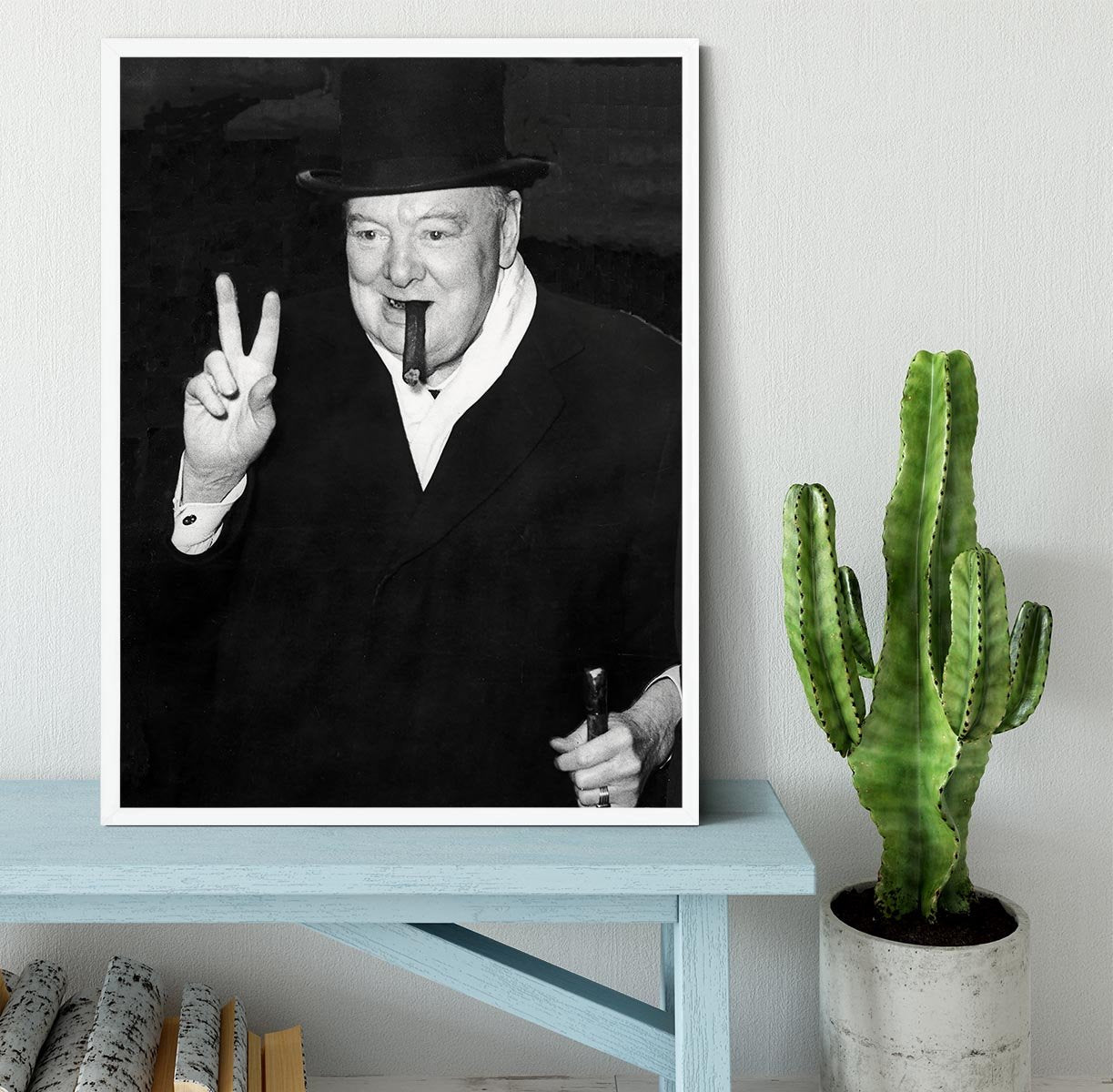Winston Churchill giving the victory sign Framed Print - Canvas Art Rocks -6