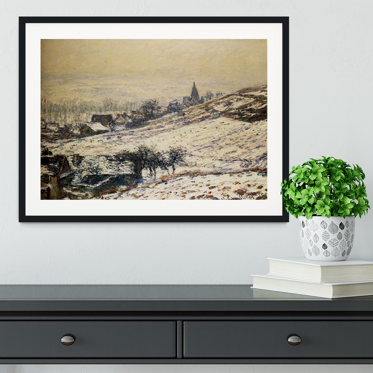 Winter At Giverny 1885 by Monet Framed Print - Canvas Art Rocks - 1