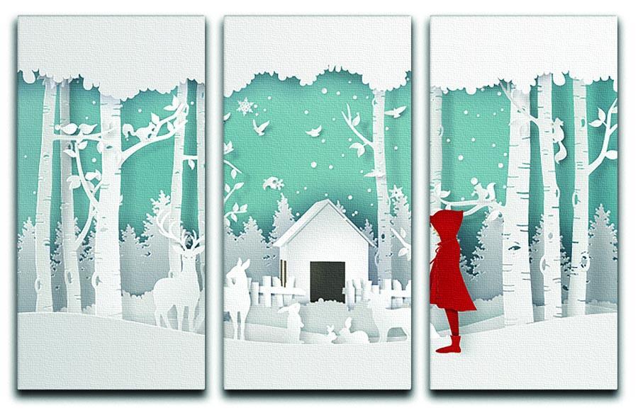 Winter Scene Girl In Red Coat 3 Split Panel Canvas Print - Canvas Art Rocks - 1