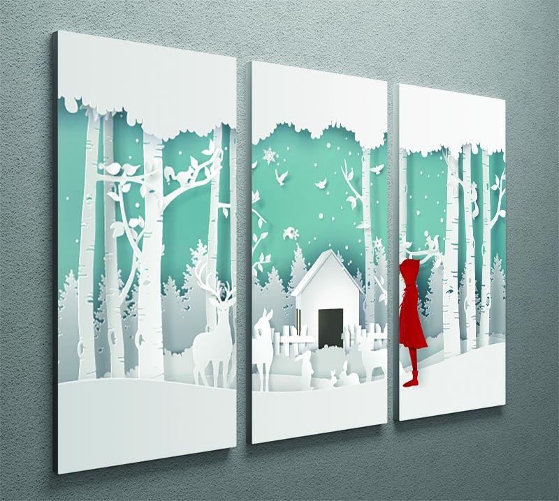 Winter Scene Girl In Red Coat 3 Split Panel Canvas Print - Canvas Art Rocks - 2