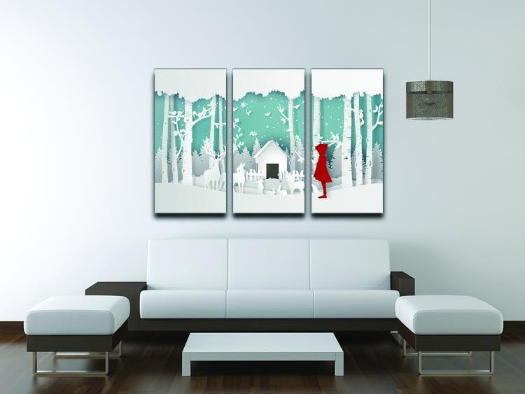 Winter Scene Girl In Red Coat 3 Split Panel Canvas Print - Canvas Art Rocks - 3