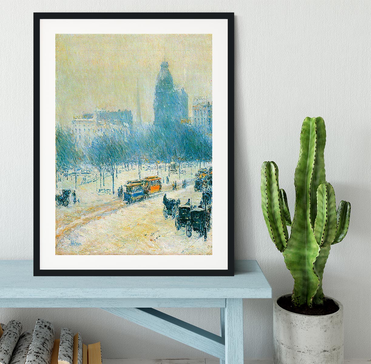 Winter in Union Square by Hassam Framed Print - Canvas Art Rocks - 1