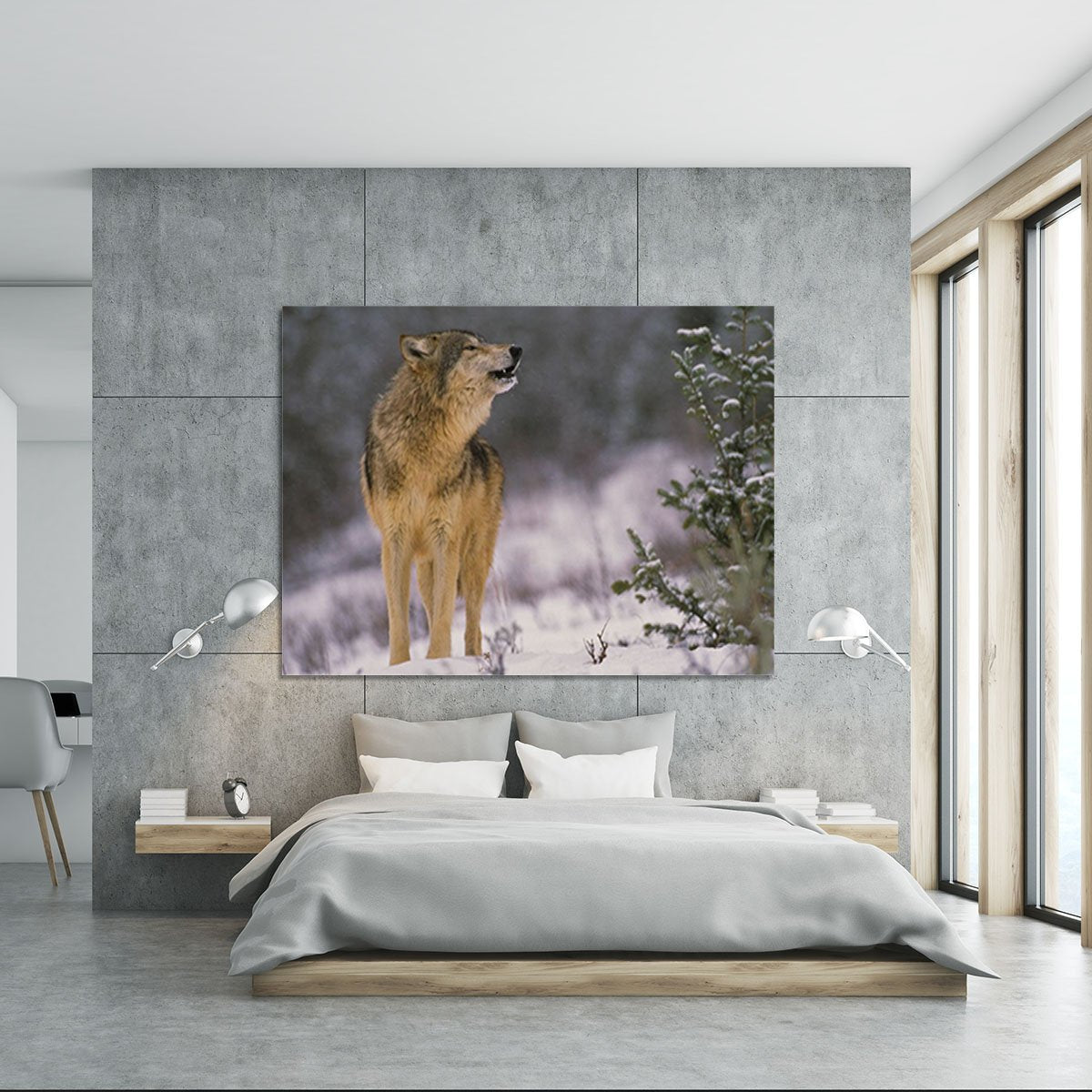 Wolf Howling in Snow Canvas Print or Poster