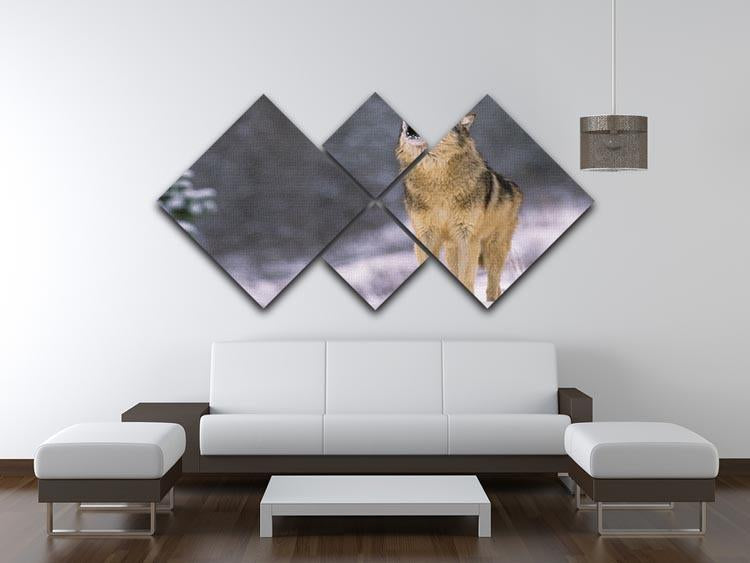 Wolf Howling in White Snow 4 Square Multi Panel Canvas - Canvas Art Rocks - 3