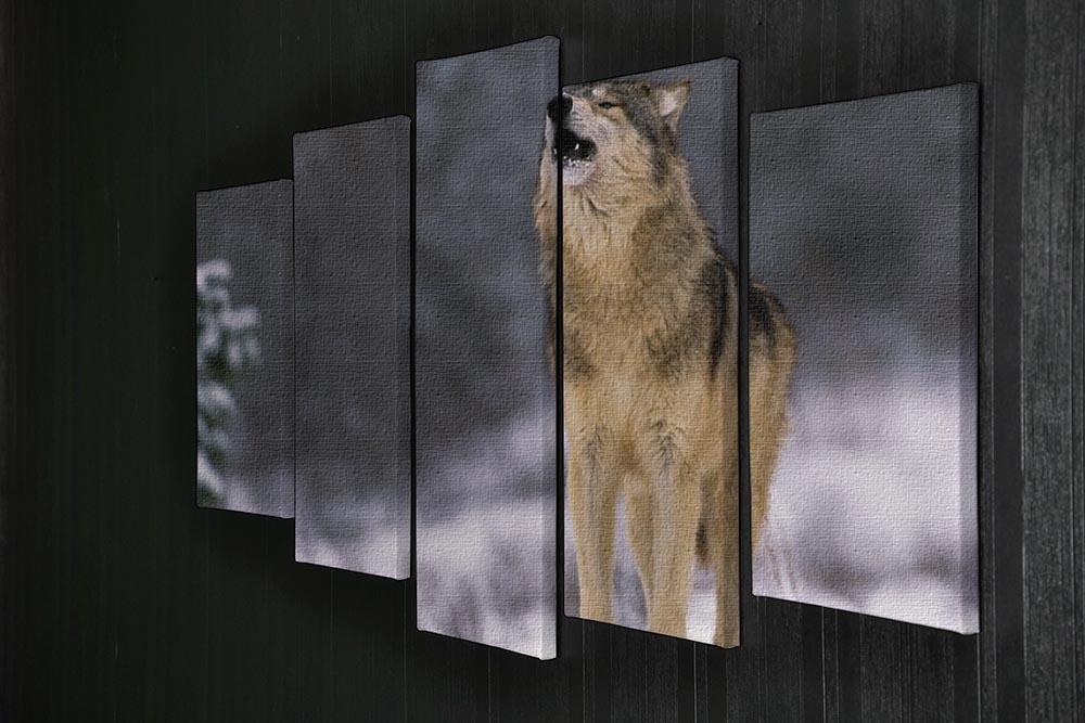 Wolf Howling in White Snow 5 Split Panel Canvas - Canvas Art Rocks - 2