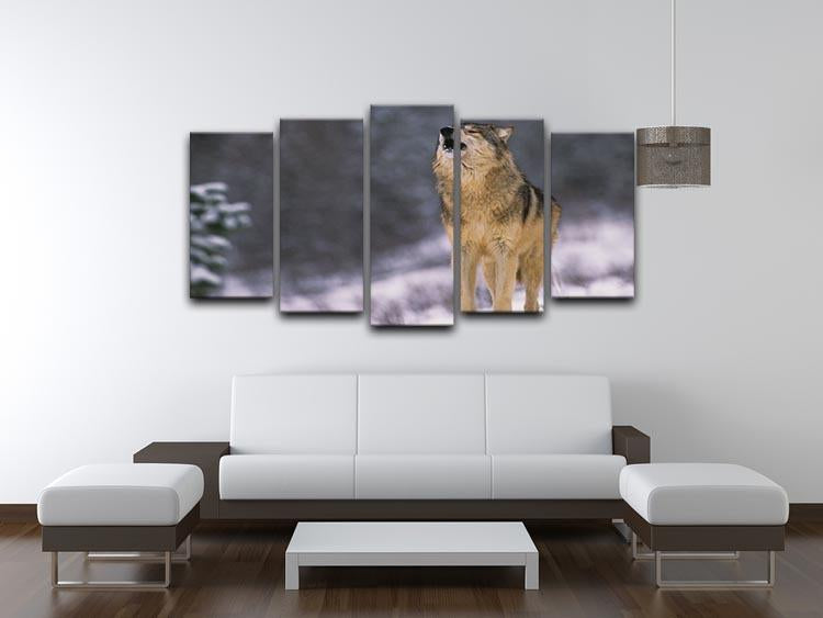 Wolf Howling in White Snow 5 Split Panel Canvas - Canvas Art Rocks - 3