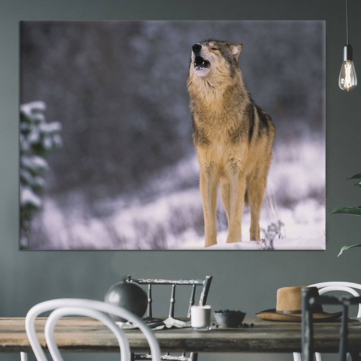 Wolf Howling in White Snow Canvas Print or Poster