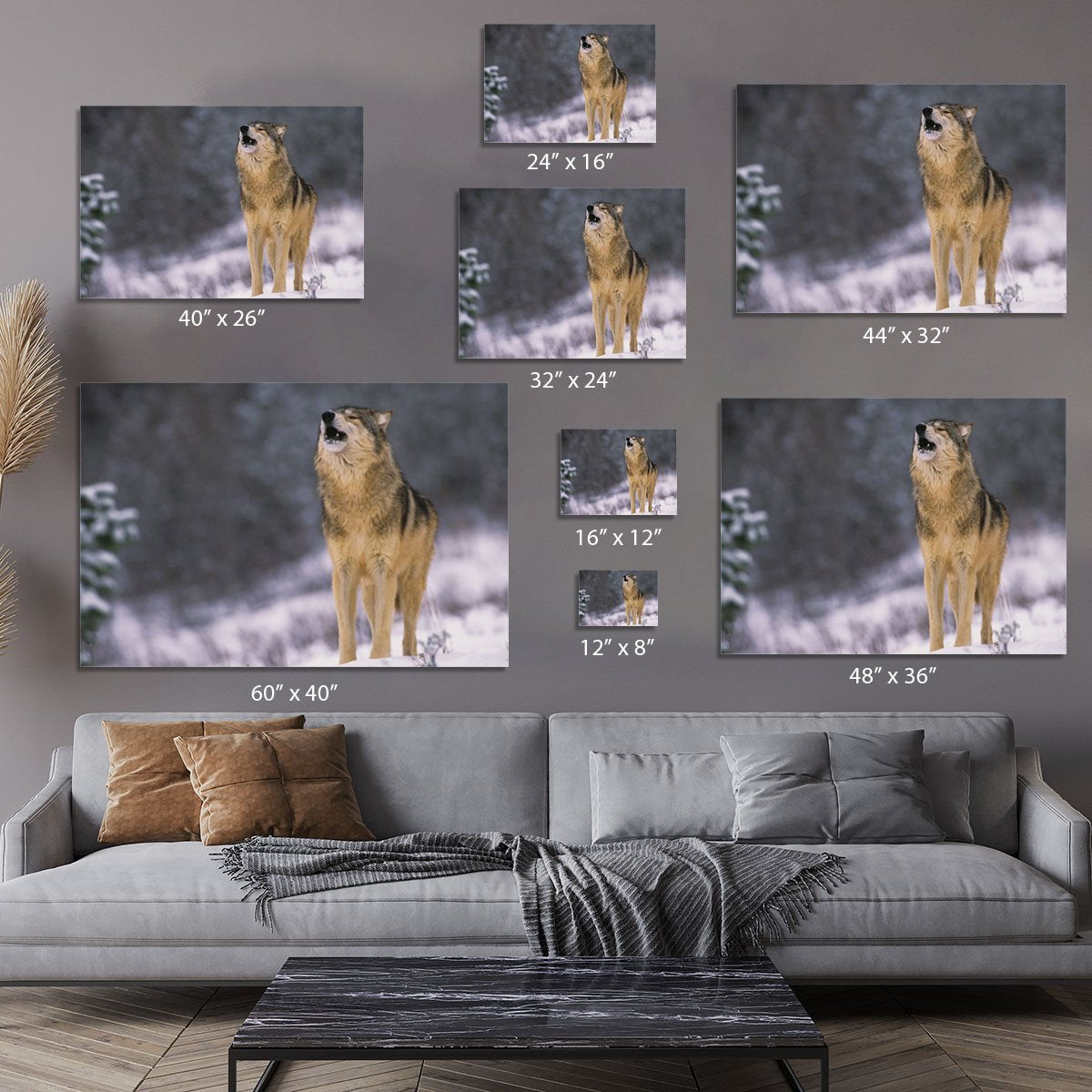 Wolf Howling in White Snow Canvas Print or Poster