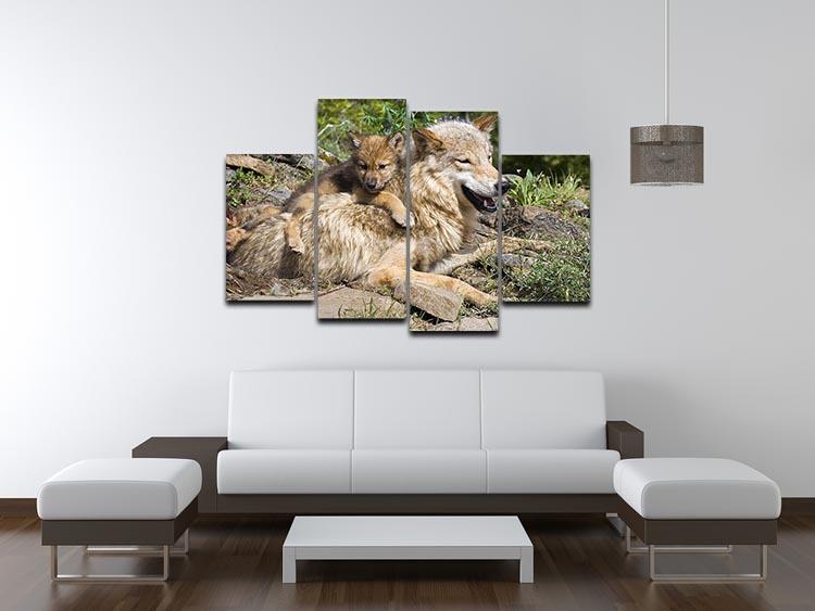 Wolf cubs and mother at den site 4 Split Panel Canvas - Canvas Art Rocks - 3