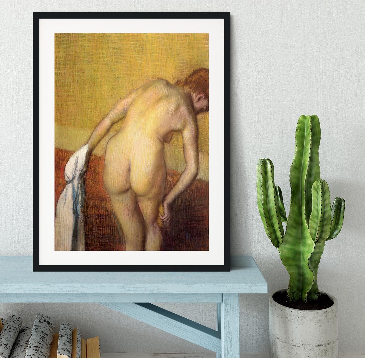 Woman Drying with towel and sponge by Degas Framed Print - Canvas Art Rocks - 1