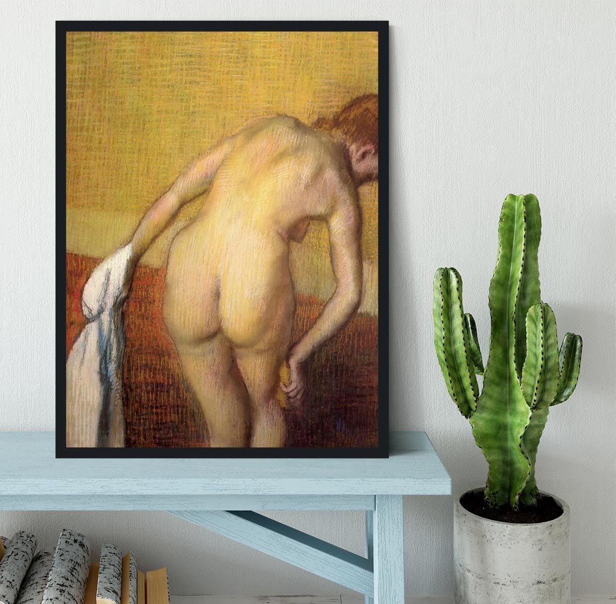 Woman Drying with towel and sponge by Degas Framed Print - Canvas Art Rocks - 2