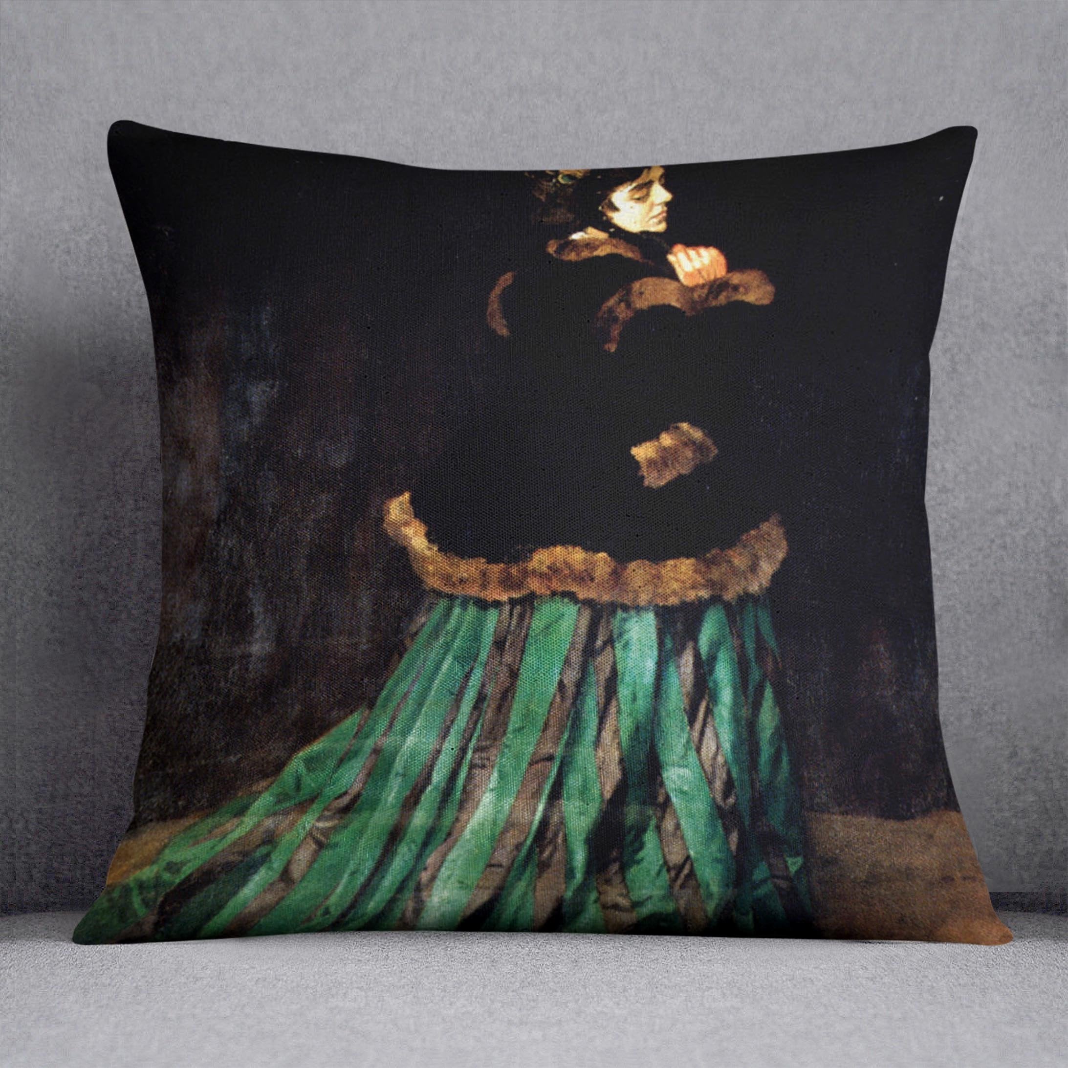 Woman In A Green Dress by Monet Throw Pillow