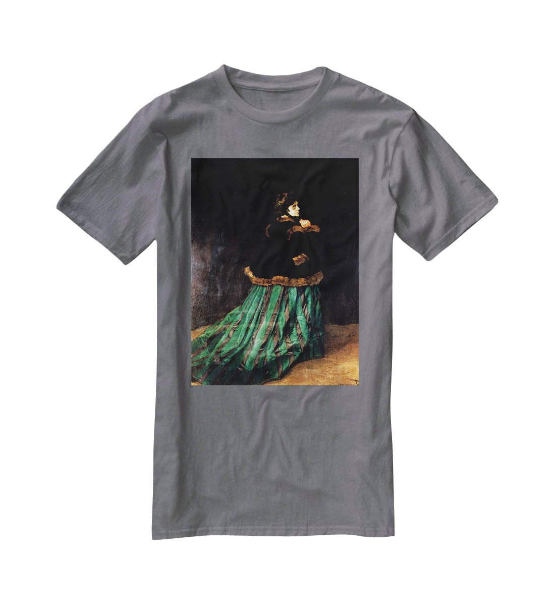 Woman In A Green Dress by Monet T-Shirt - Canvas Art Rocks - 3