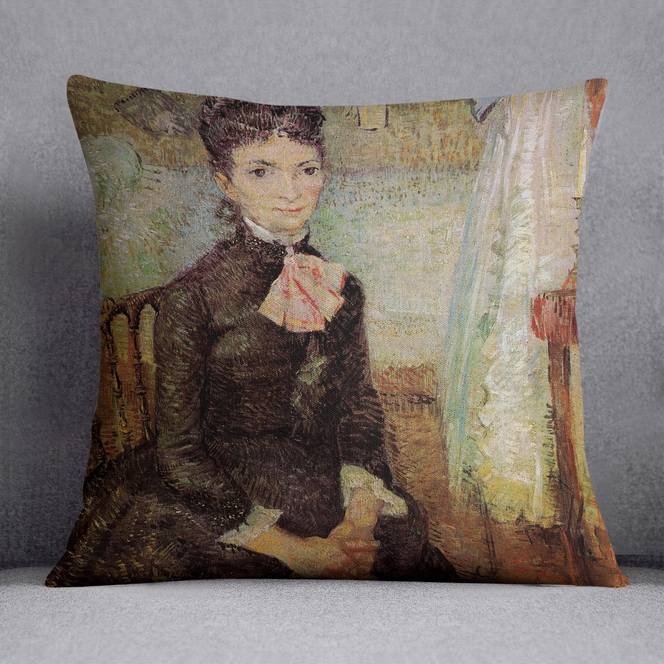 Woman Sitting by a Cradle by Van Gogh Throw Pillow