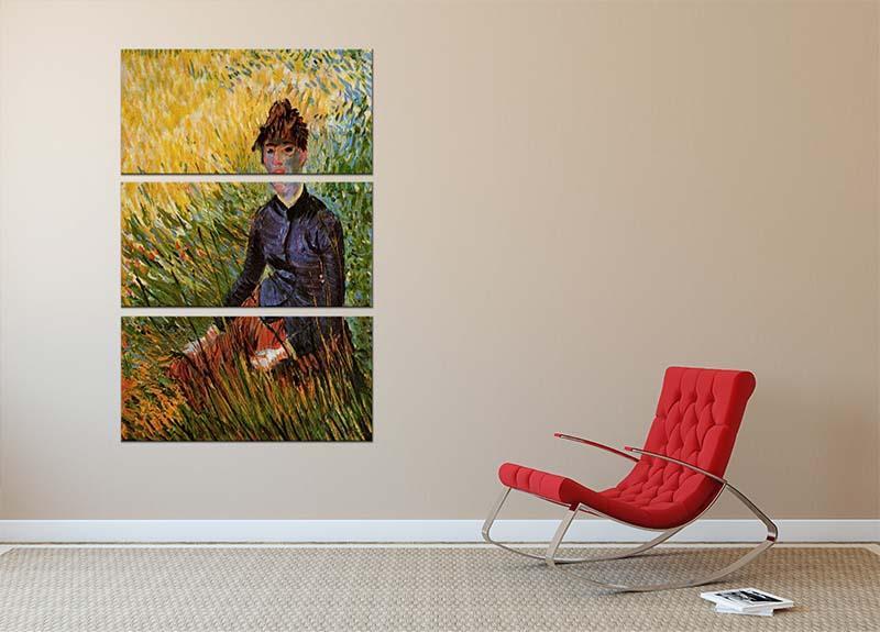 Woman Sitting in the Grass by Van Gogh 3 Split Panel Canvas Print - Canvas Art Rocks - 2