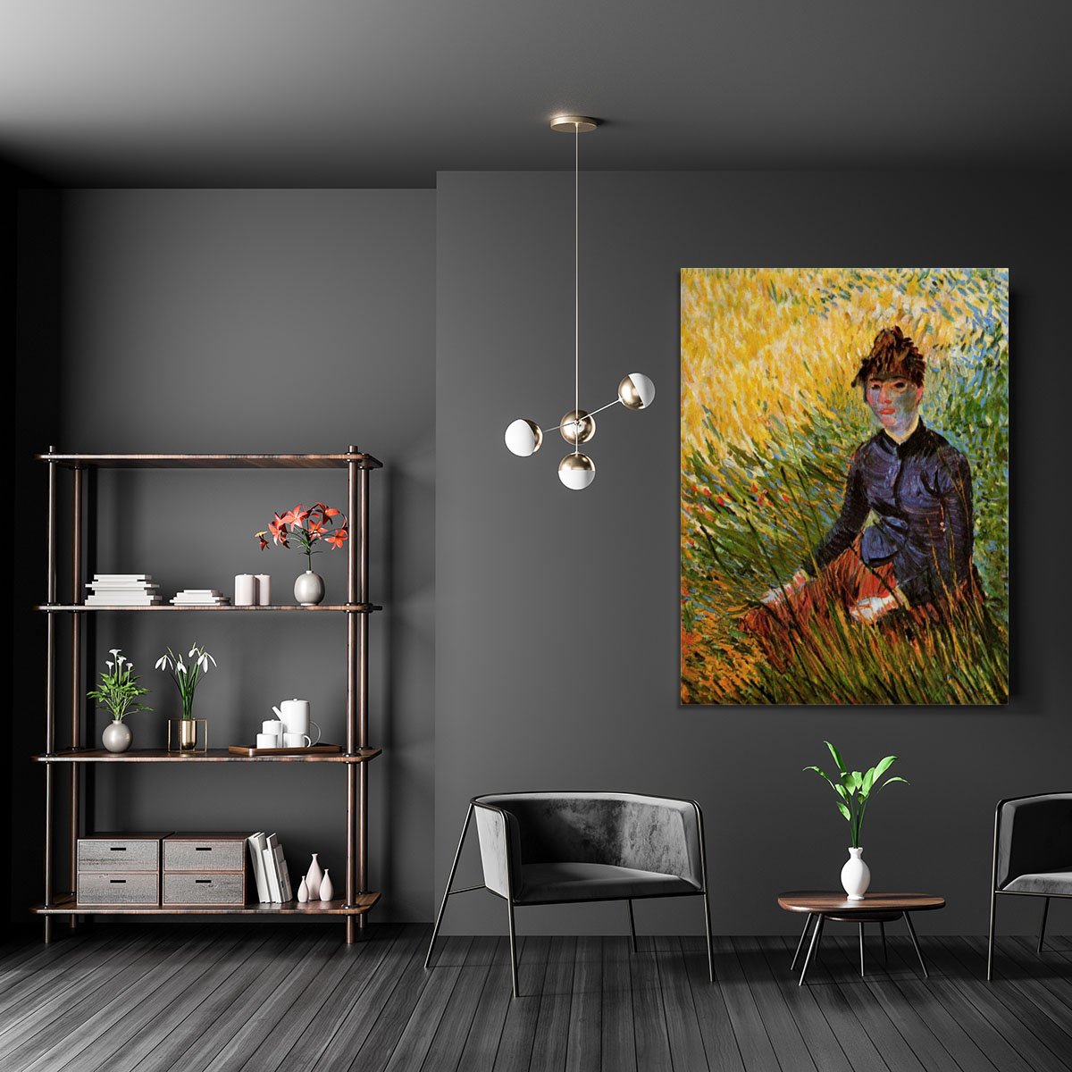 Woman Sitting in the Grass by Van Gogh Canvas Print or Poster