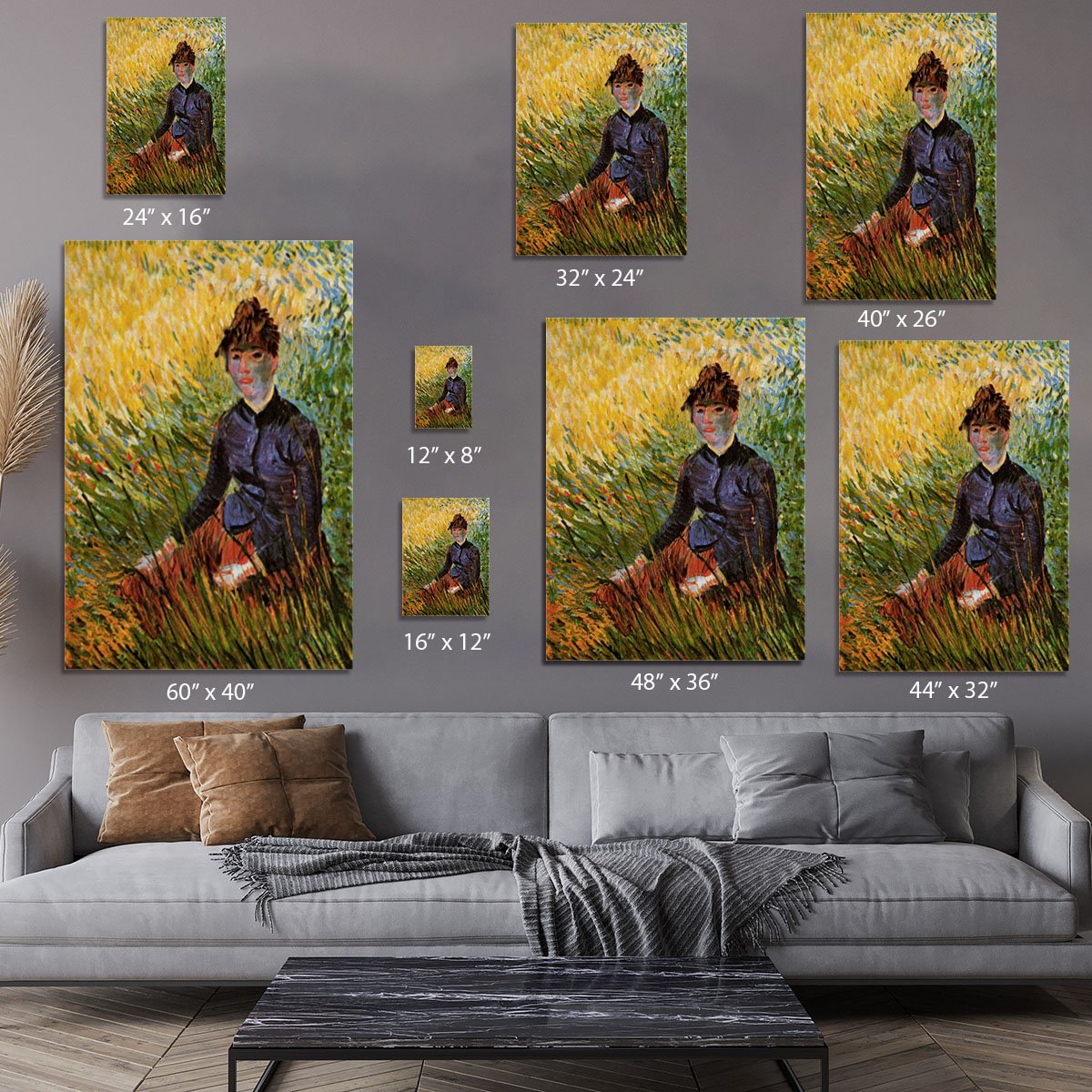 Woman Sitting in the Grass by Van Gogh Canvas Print or Poster