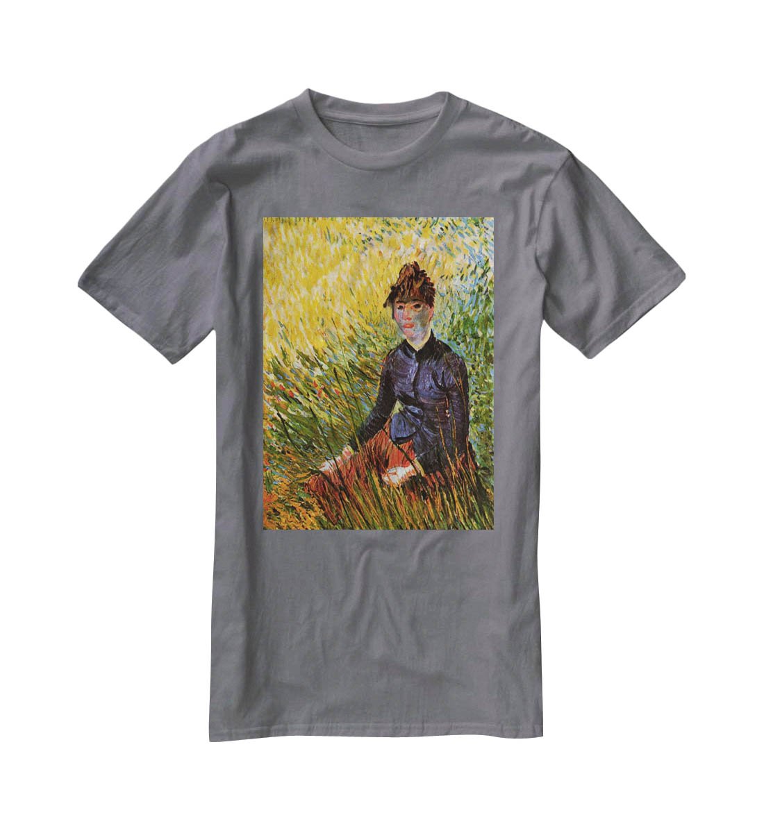 Woman Sitting in the Grass by Van Gogh T-Shirt - Canvas Art Rocks - 3