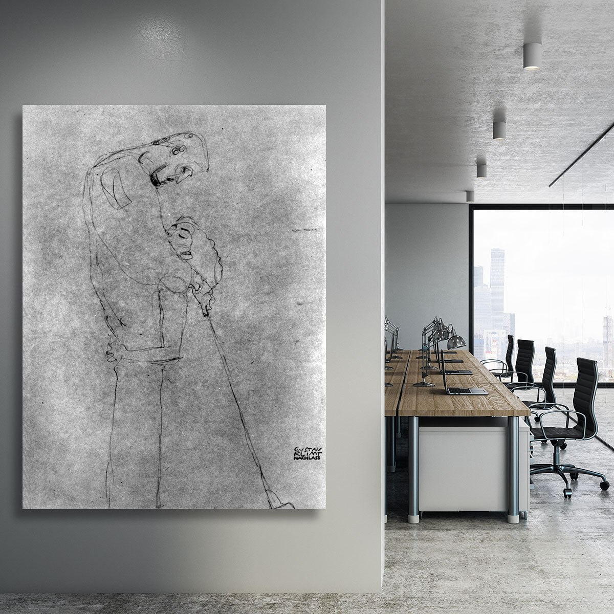 Woman and man standing in profile by Klimt Canvas Print or Poster - Canvas Art Rocks - 3