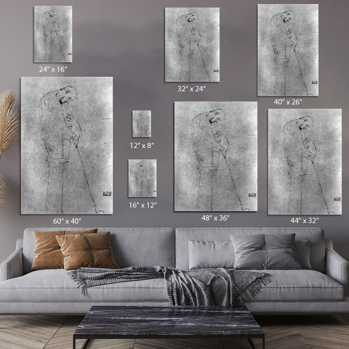 Woman and man standing in profile by Klimt Canvas Print or Poster - Canvas Art Rocks - 7