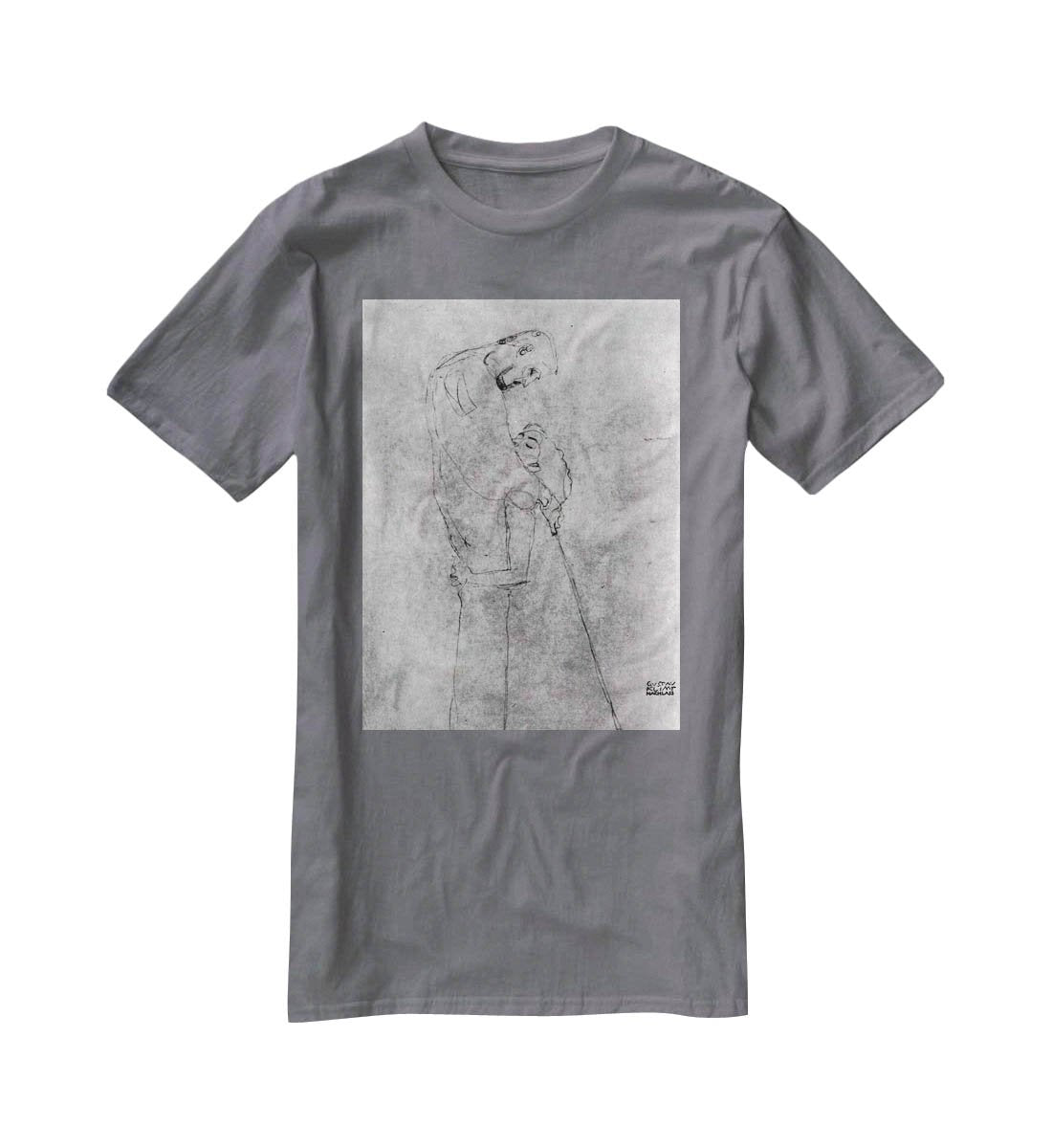 Woman and man standing in profile by Klimt T-Shirt - Canvas Art Rocks - 3